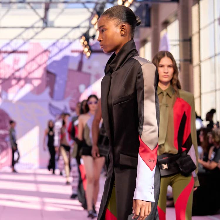 Dru Campbell led the model line-up for the Off-White Spring/Summer 2026 collection that was shown at the Lower East Side’s New Design High School on Sunday. 
