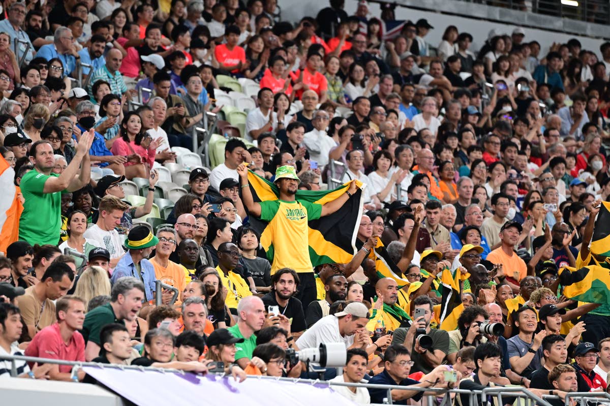 Jamaican fans show support for the efforts of Navasky Anderson during the men’s 800-metre final at the World Athletics Championships in Tokyo, Japan.