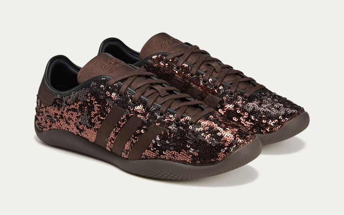 
Wales Bonner x Adidas Karintha Lo in sequin and dark brown. 