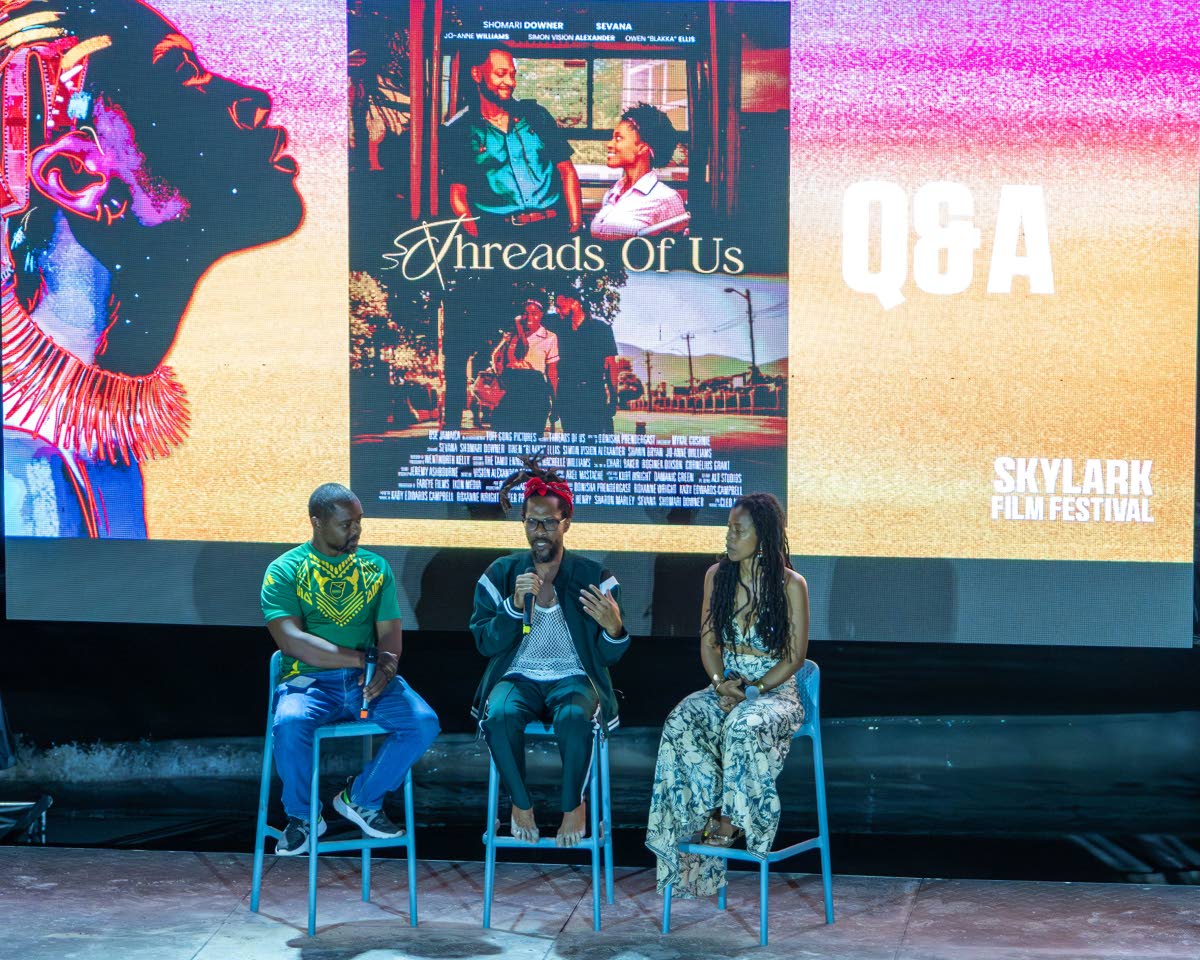 From left: Moderator Kevin Jackson, ‘Threads of Us’ director Mykal Cushnie, and writer Donisha Prendergast during the question-and-answer panel for the film’s premiere at the recently held Skylark Film Festival in Negril.