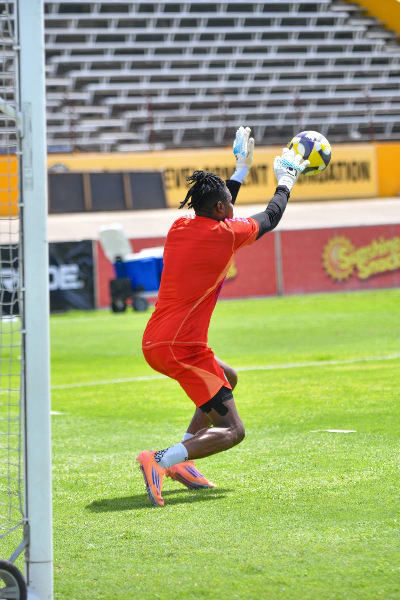 Reggae Boy captain and goalkeeper Andre Blake goes through his paces during a training session yesterday at the National Stadium in preparation for today’s Concacaf World Cup Qualifier against Bermuda at the same venue. The game begins at 7 p.m.
