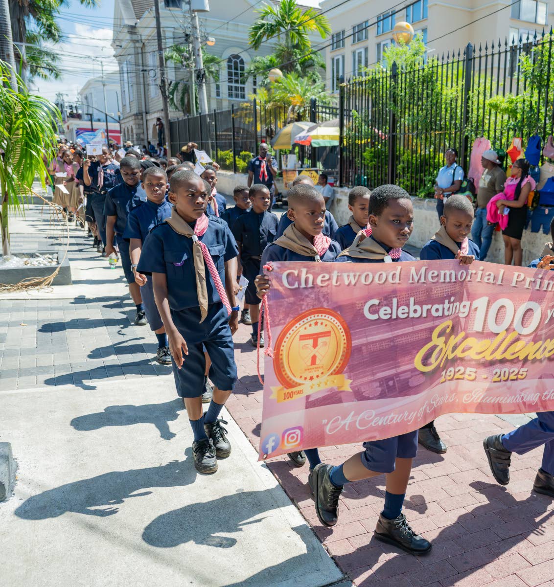 Chetwood Memorial Primary School students participating in the ‘Mout Anlvernia Chetwood Day’ celebratory march in downtown Montego Bay on Wednesday.