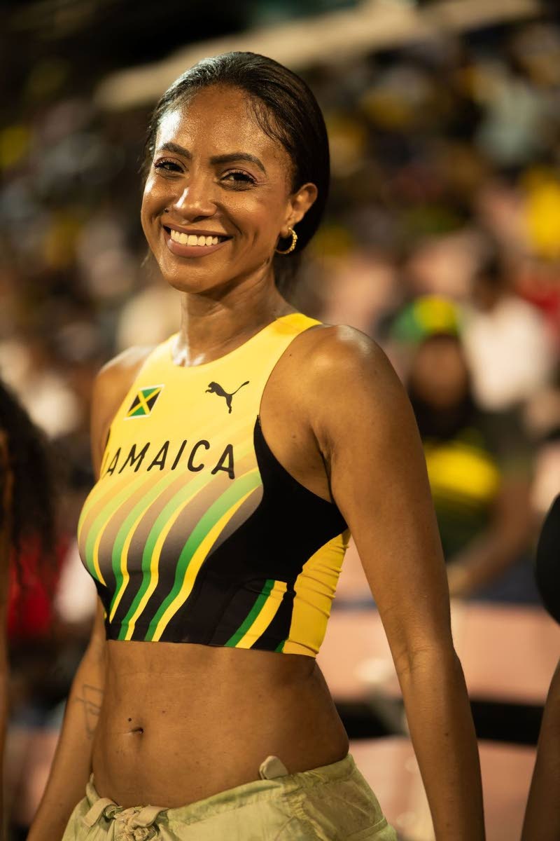 Repping Team Jamaica, Naomi Cowan joined fellow football lovers in their support of the Reggae Boyz, wearing a Jamaican cropped racerback singlet. 