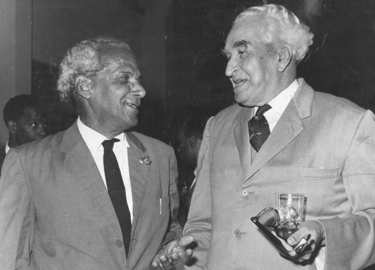 The two famous cousins, Sir Alexander Bustamante (right) and Norman Manley, in a photograph taken at the Jamaica Broadcasting Corporation’s building in Kingston in 1969. 