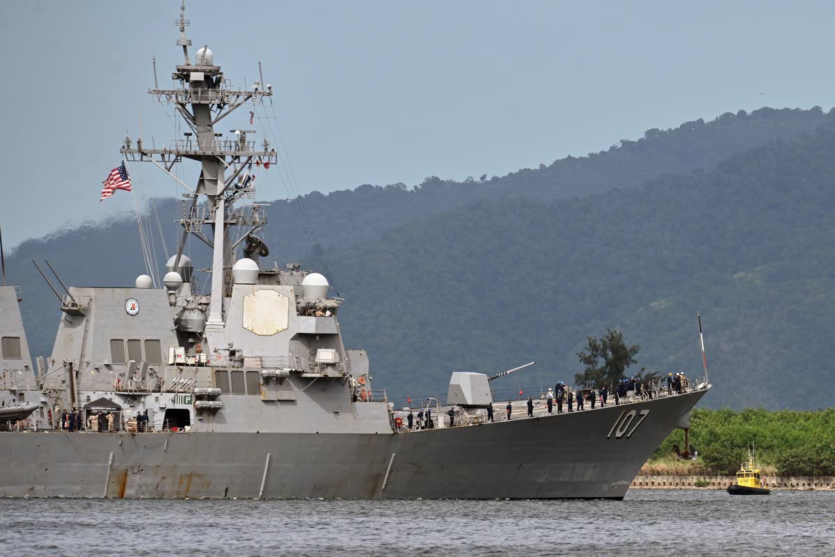 The USS Gravely destroyer prepares to dock for military exercises in Port-of-Spain, Trinidad.