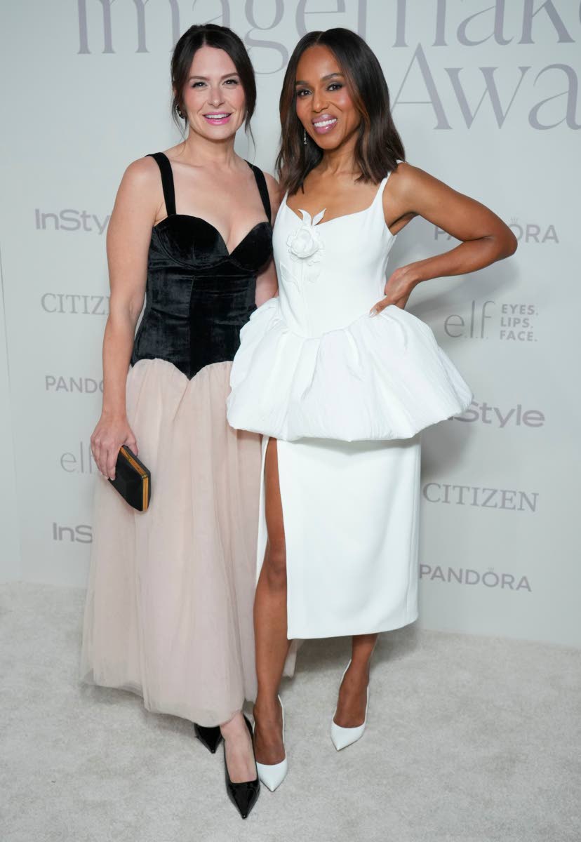 Former ‘Scandal’ co-stars Katie Lowes (left), who played Quinn, and Kerry Washington, who played Olivia Pope, reunite at the 2025 InStyle Imagemaker Awards.