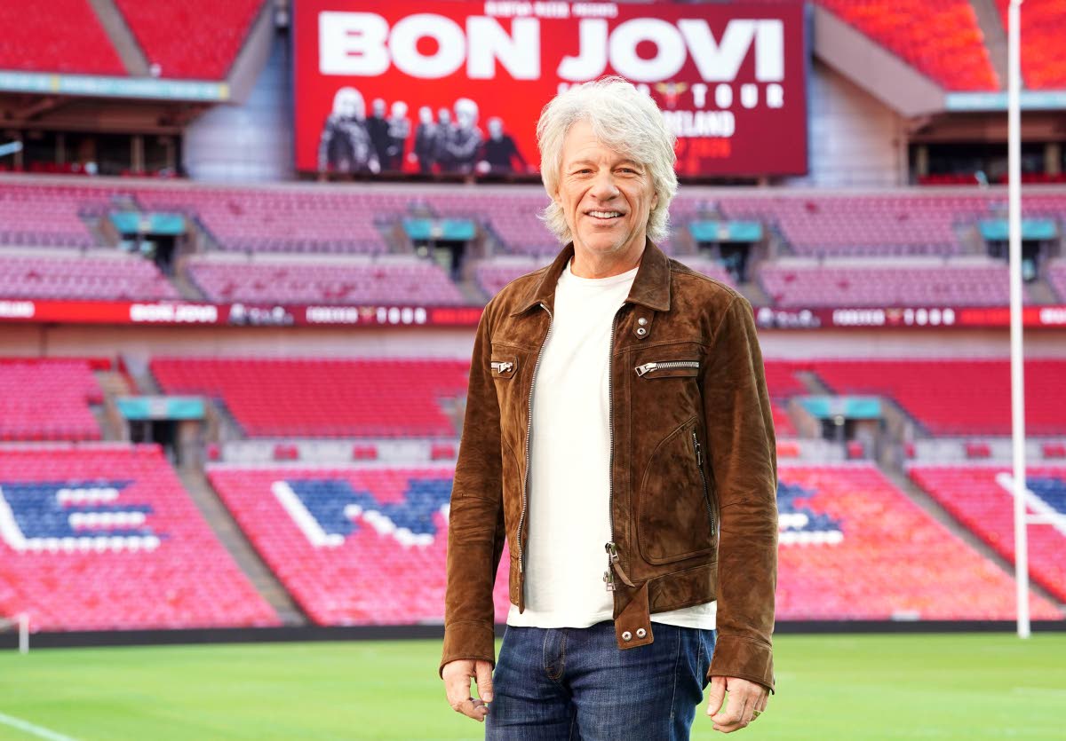 Singer Jon Bon Jovi poses for a photo at a press conference at Wembley Stadium to make an announcement and promote his new collaborations album, ‘Forever’, in north London, last Friday.