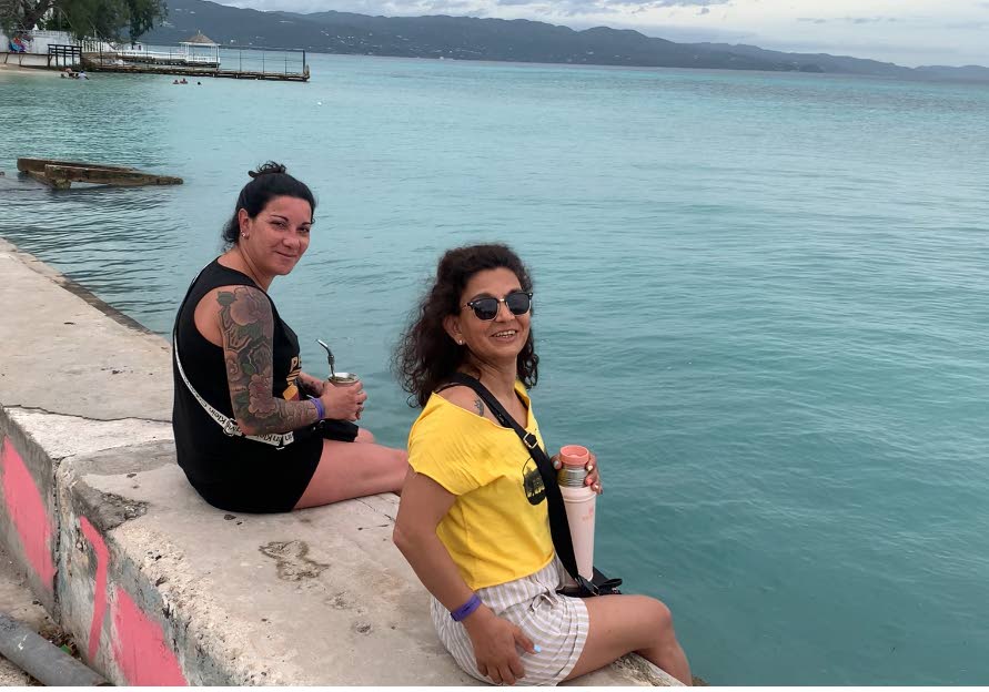 Uruguayan tourists hanging out a Buccaneer Beach in Montego Bay on Monday.