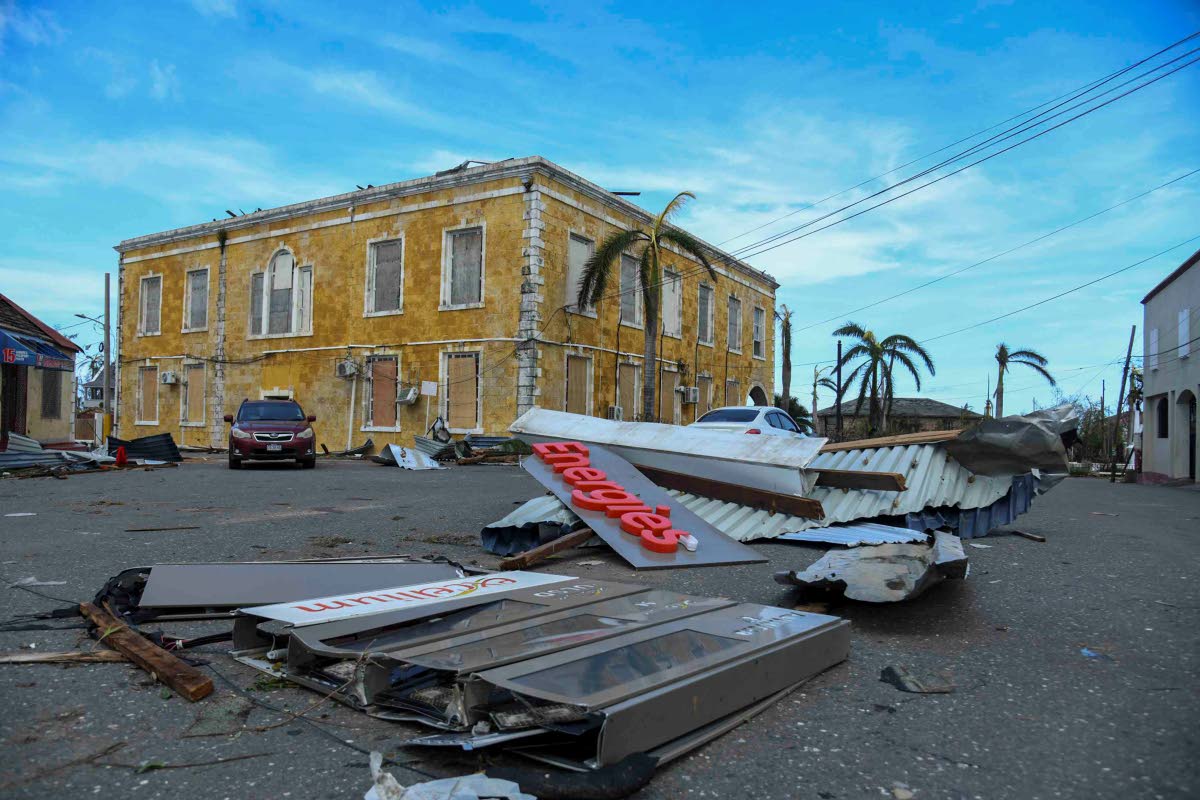 Debris lays behind the Trelawny Municipal Corporation along Harbour Lane in Falmouth, Trelawny on Wednesday. 