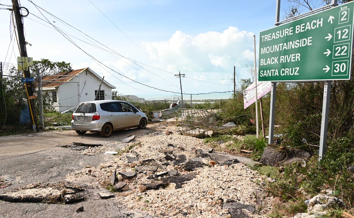 A section of the road leading to Treasure Beach in St Elizabeth was destroyed by Hurricane Melissa.