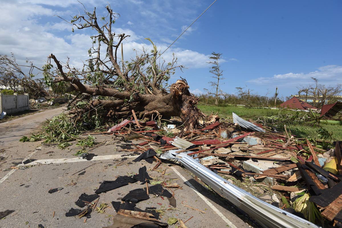 Damage to a wall at Falmouth All-Age School in Trelawny after Hurricane Melissa.