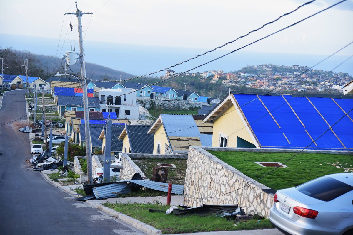Edmund Ridge Estates in St James, in Montego Bay, where over 70 per cent of roofs are damaged during Hurricane Melissa.