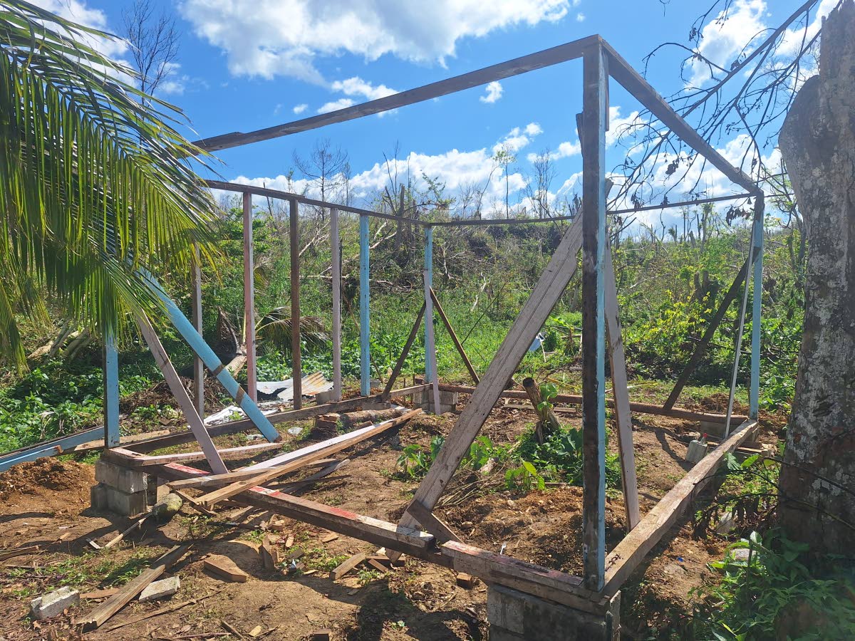 The frame of Alson Hughes’s house in Darliston, Westmoreland, after Hurricane Melissa.