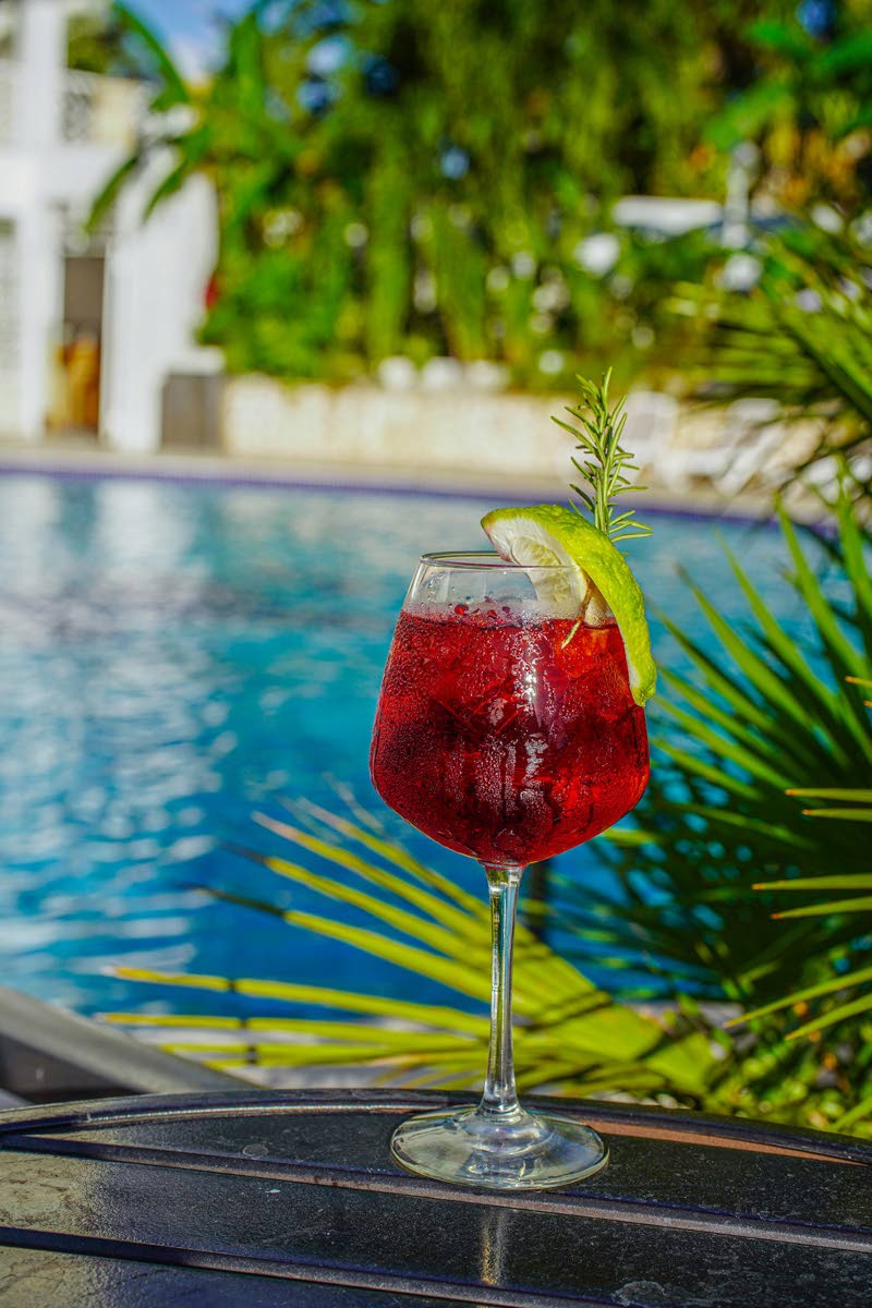 Garnished with a wedge of lemon and rosemary, the winter berry spritzer created by mixologist Gareth Pearson includes Vermouth martini, cranberry juice, and vodka among its ingredients.