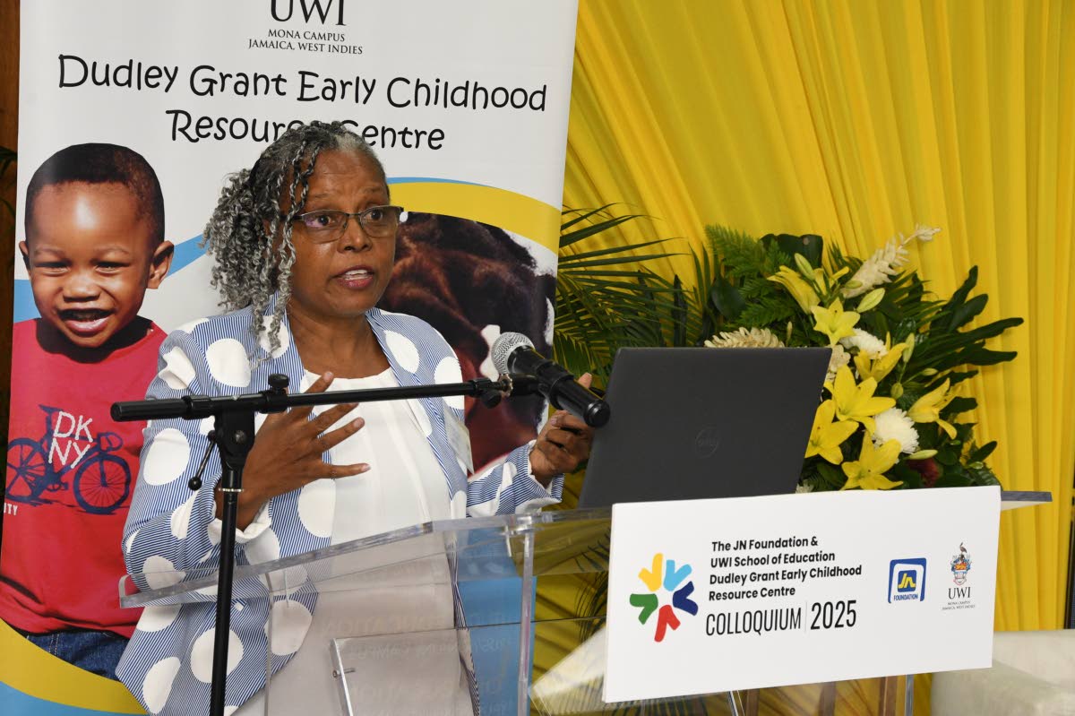 Dr Sharline Cole, education psychologist at the School of Education at The University of the West Indies (UWI), Mona, wrapping up the first keynote address at the JN Foundation and UWI School of Education Dudley Grant Early Childhood Resource Centre Colloq