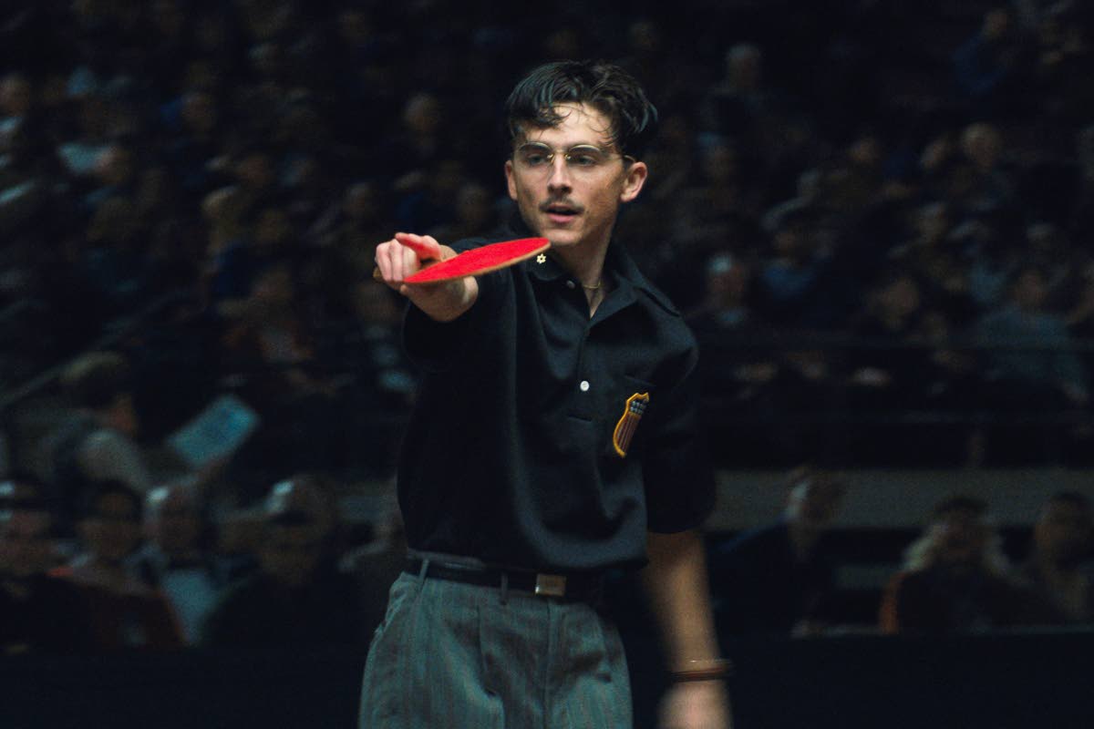 This image released by A24 shows Timothée Chalamet in a scene from ‘Marty Supreme’. 