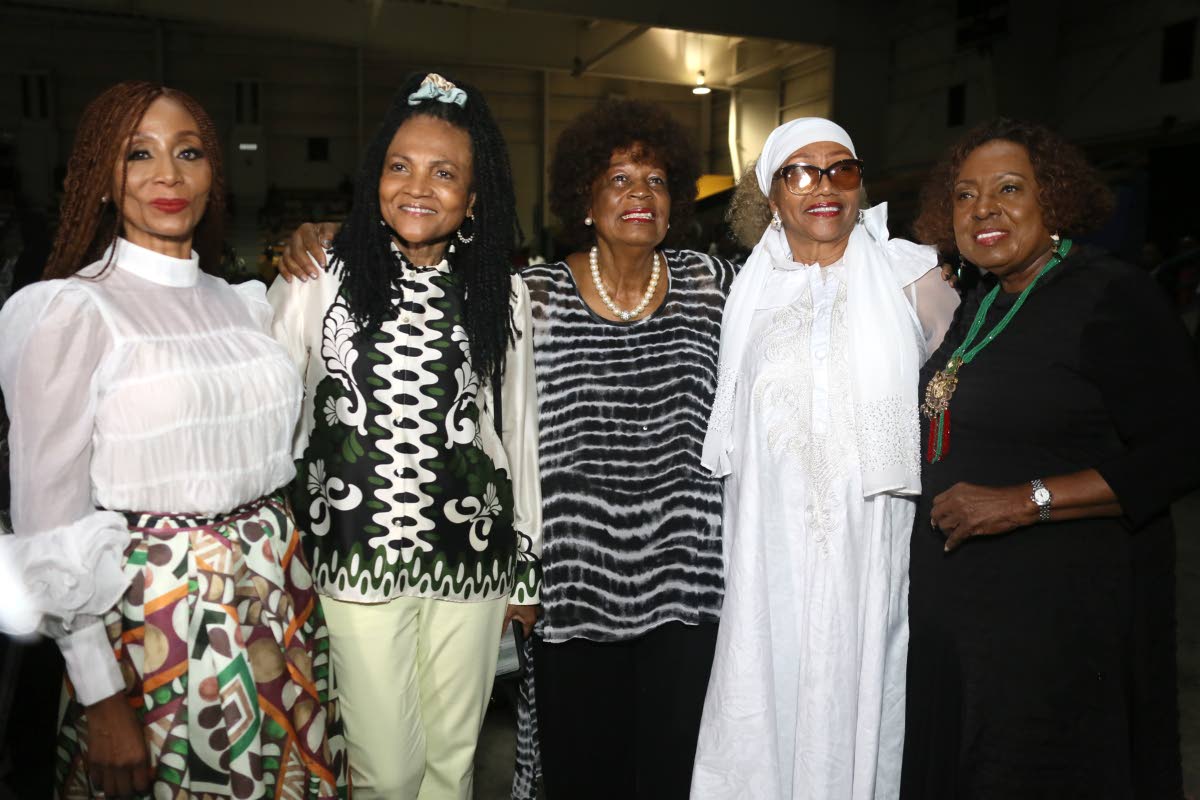Olivia Grange (right), minister of culture, gender, entertainment and sport, joins Nadine Sutherland, Carlene Davis, Judith Mowatt and Marcia Griffiths at The Official Celebration for the Life of Jimmy Cliff at the National Indoor Sports Centre on Wednesda