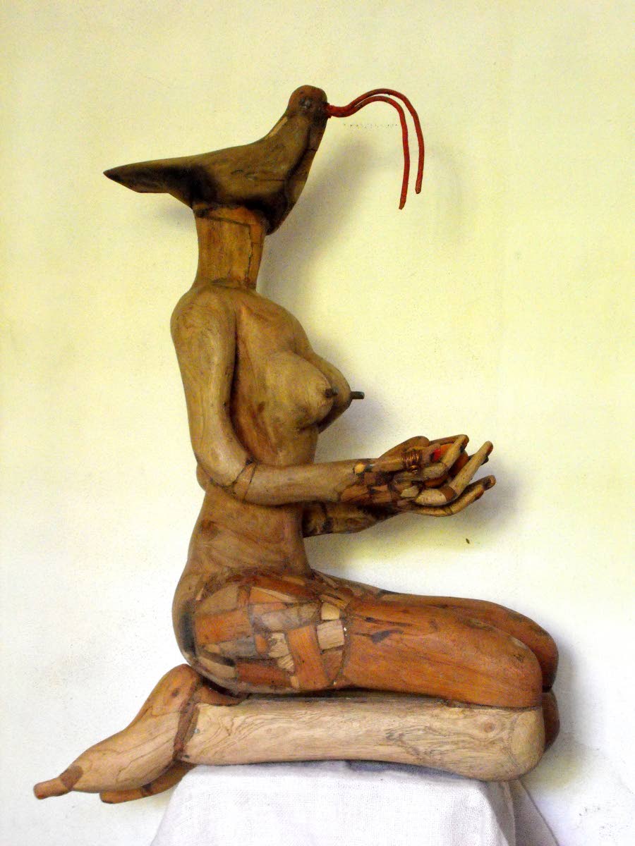 One of Mazola’s fusion sculptures at Great Huts Eco Resort at Boston in Portland.