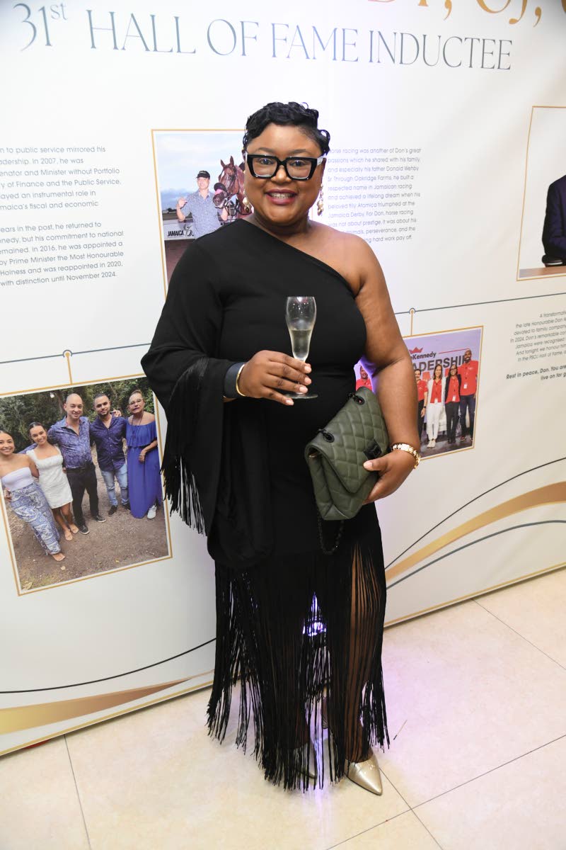 Dr Debbian Spence-Minott, commercial manager at Harbour Wines & Spirits, stuns in a fringed dress during the PSOJ Hall of Fame arrivals.