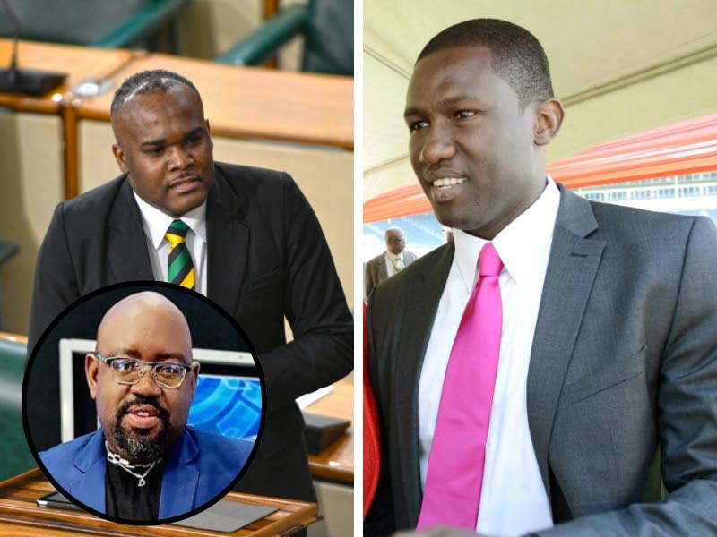 State Minister in the Office of the Prime Minister, Senator Abka Fitz-Henley (left), and Opposition Spokesperson on Sports Wavell Hinds. 
