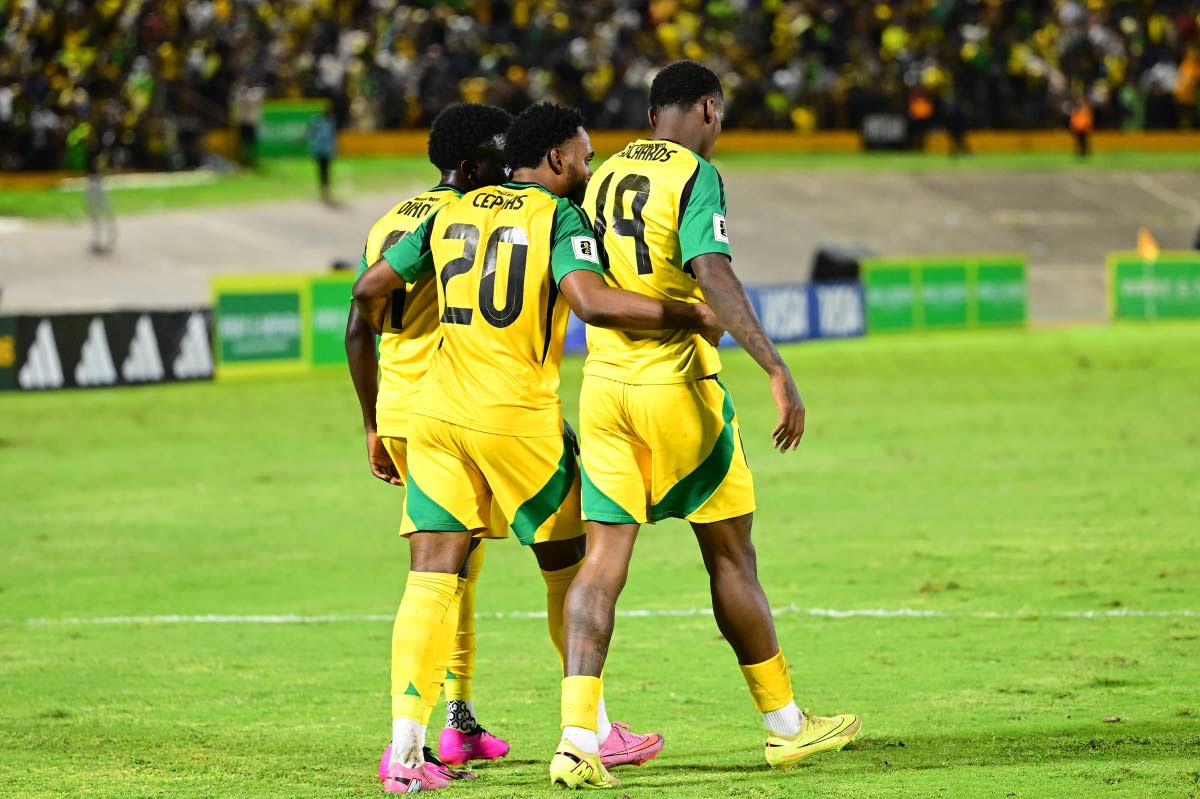 Reggae Boyz (from left) Kaheim Dixon, Renaldo Cephas, and Dujuan Richards have all made a provisional 52-man squad ahead of World Cup play-offs in March. 