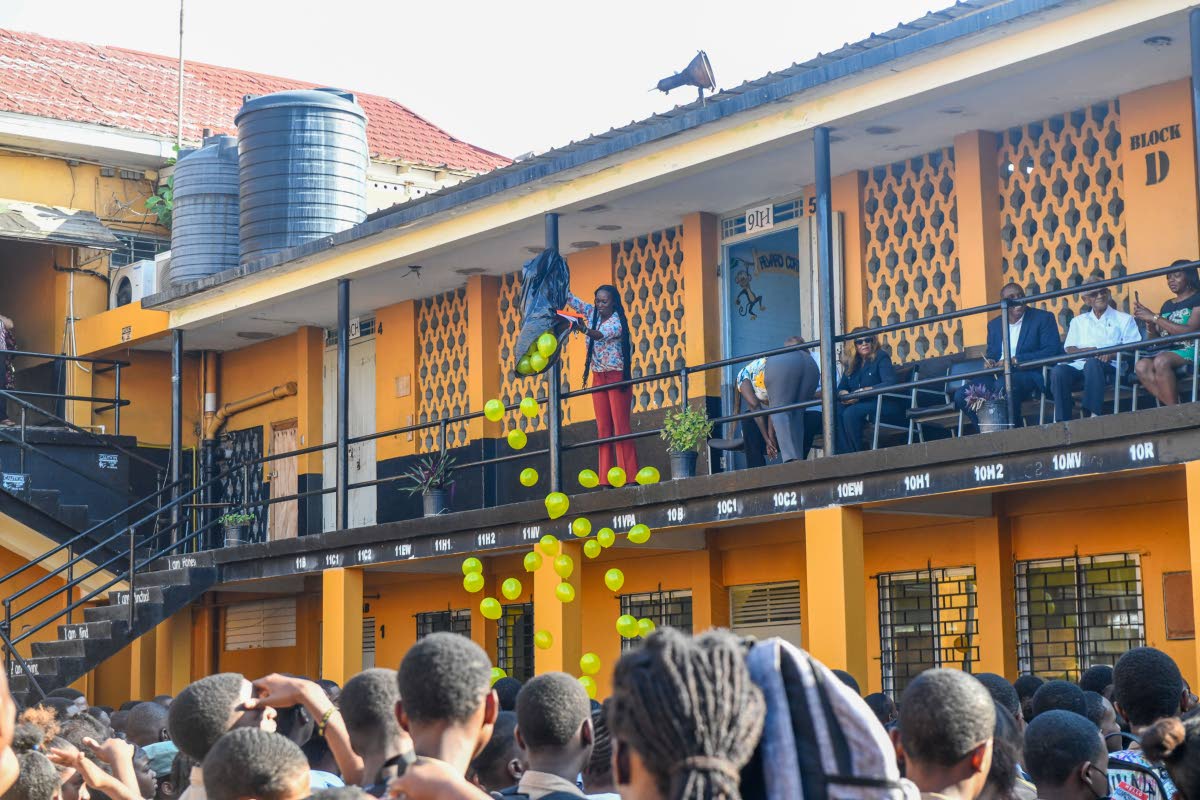 Balloons released to Kingston Technical High students during the school’s 129th anniversary celebration, December 13, 2025. 