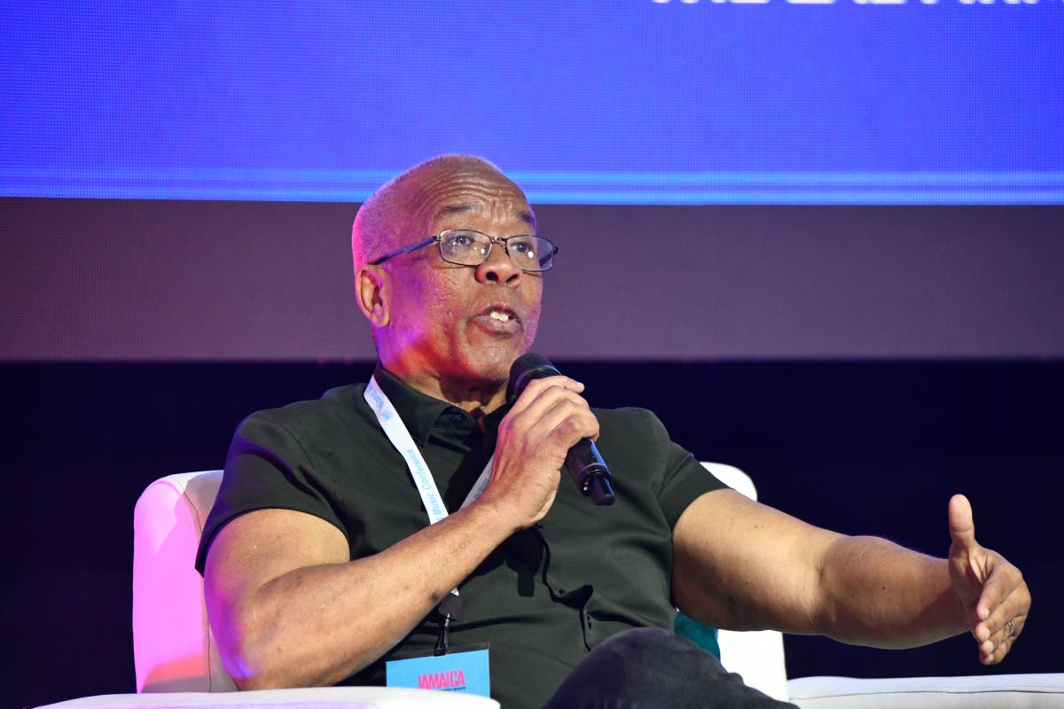 Richard Lue of VP Records speaks at a panel discussion on day four of the Island Music Conference hosted at the Courtleigh Auditorium on February 22, 2025.