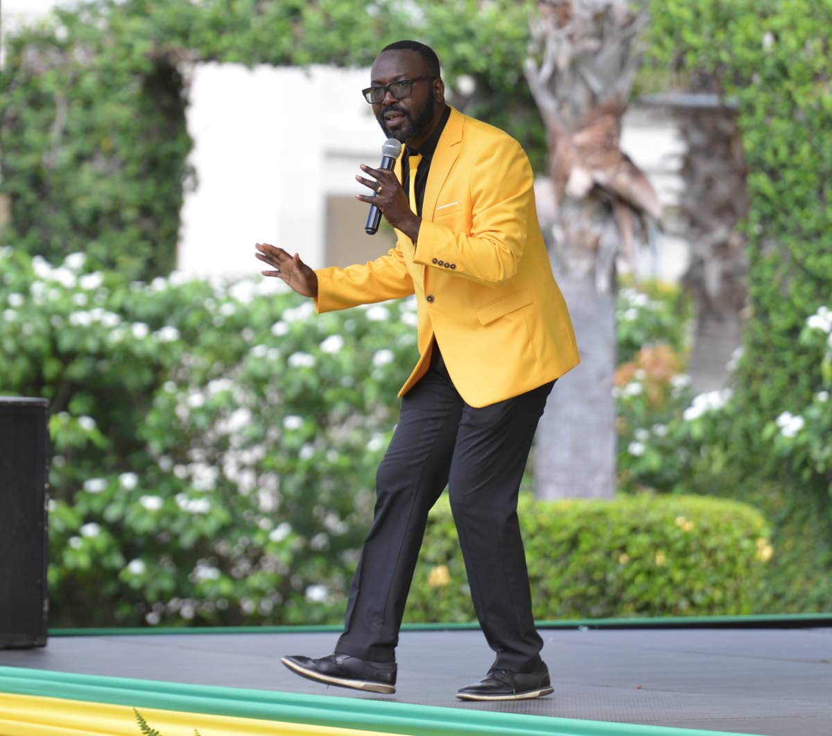 One of the main acts on the Still Here Benefit Concert, Carey Sayles, seen here performing at the National Honours and Awards Ceremony held on October 20, 2025 on the lawns of King’s House. Still Here, which was organised by his wife, Sharilyn and main s