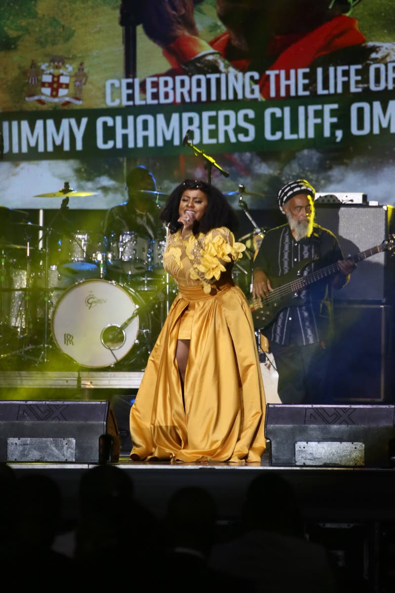 Etana paying tribute during The Official Celebration for the Life of Jimmy Cliff, held Wednesday December 17, at the National Indoor Sports Centre, Kingston.