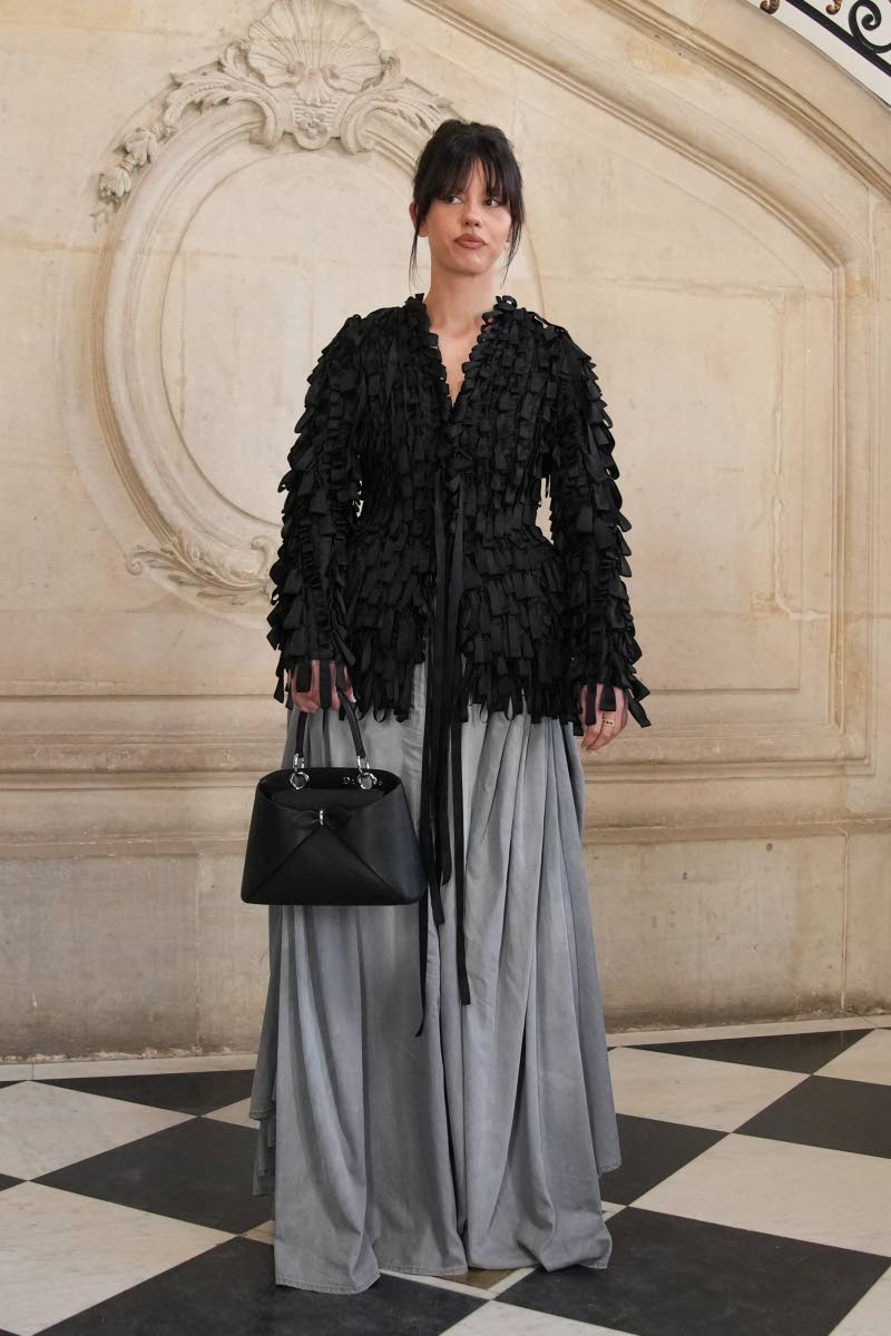 Mia Goth, fresh from her Netflix ‘Frankenstein’ role, shows off Dior’s Cigale bag, unveiled by Jonathan Anderson at his debut womenswear show last October.