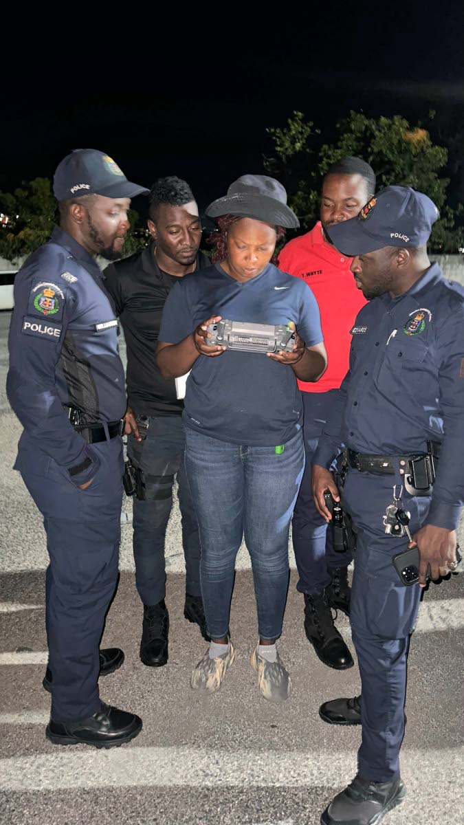 From left: Jamaica Constabulary Force (JCF) members Lashaun Williamson, Anna-Jeff Jetto, Nadarah Muirhead,Tyrane Whyte and Geovani Edwards (right) during the launch of a three-day drone pilot training programme.