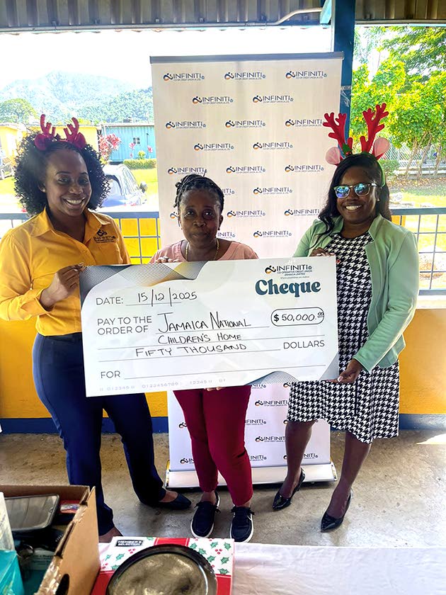  At the Jamaica National Children’s Home in Kingston, staff from Infiniti Co-operative Credit Union personally deliver a $50,000 donation as part of the Hope for the Holidays initiative. 