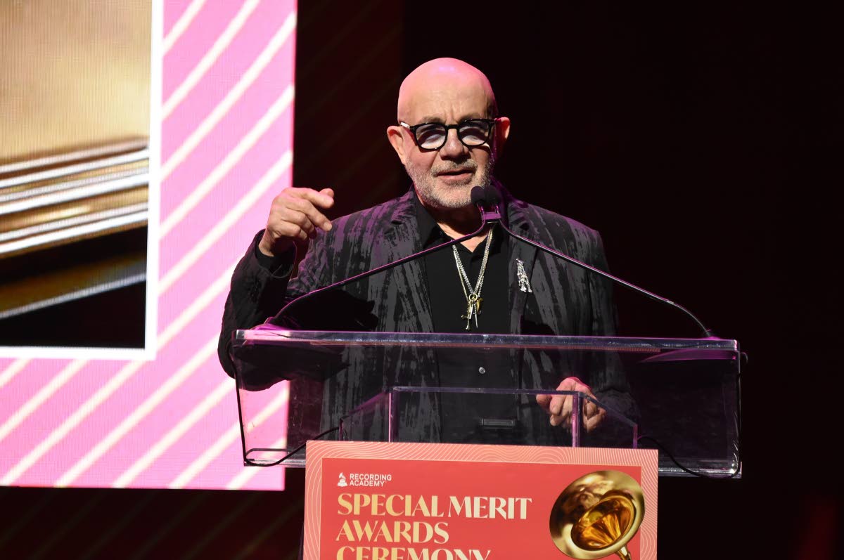 Bernie Taupin accepts the trustees award during the Recording Academy's Special Merit Awards on Saturday.