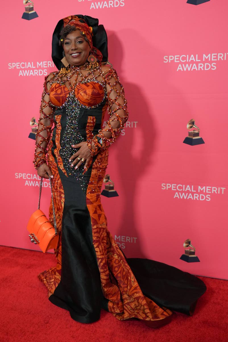 Yeni Kuti, daughter of the late Fela Kuti, arrives at the Recording Academy’s Special Merit Awards on Saturday, at the Wilshire Ebell Theatre in Los Angeles. She accepted the award on behalf of her father.