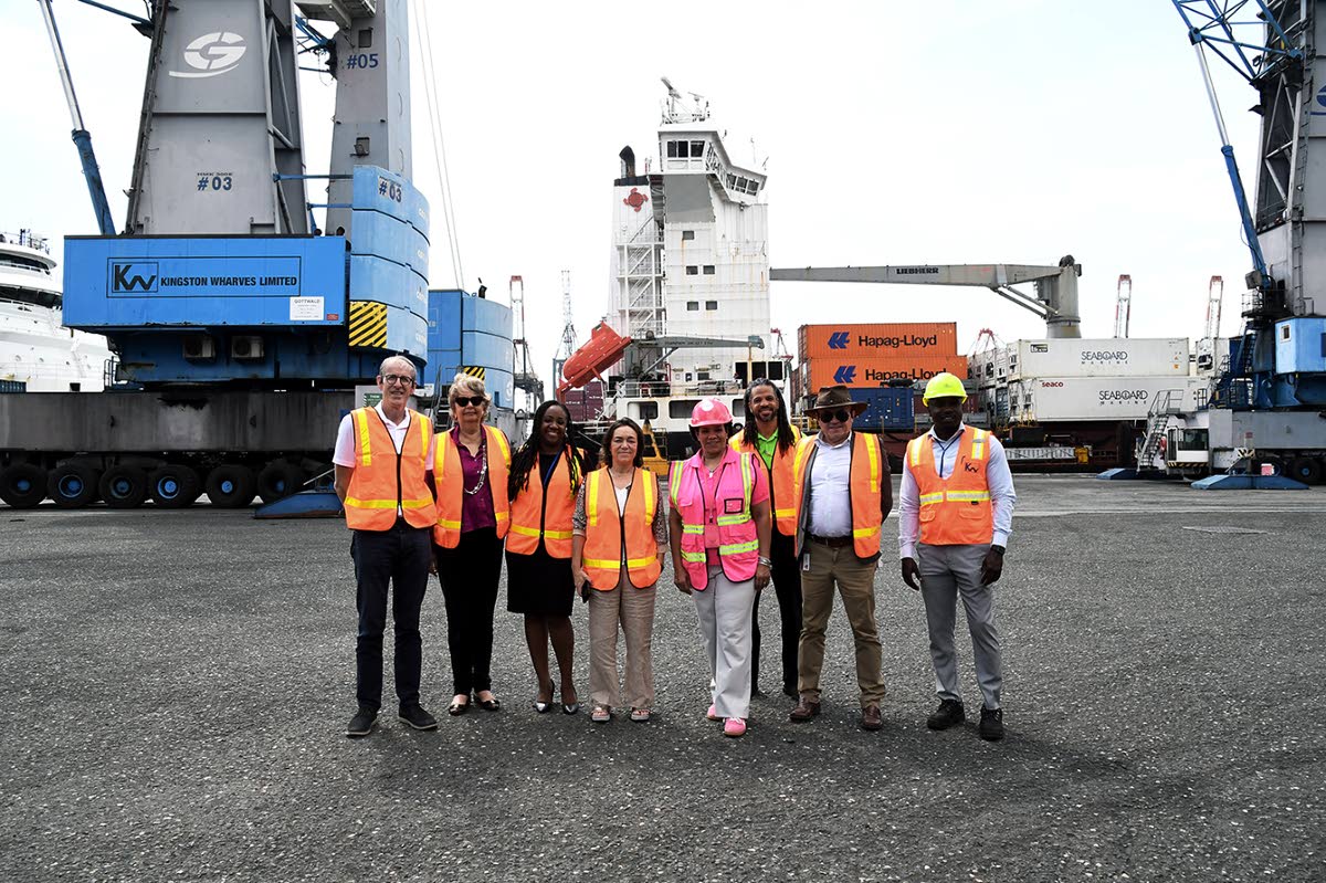 Members of the EU delegation and the Shipping Association of Jamaica team at Kingston Wharves Limited.
