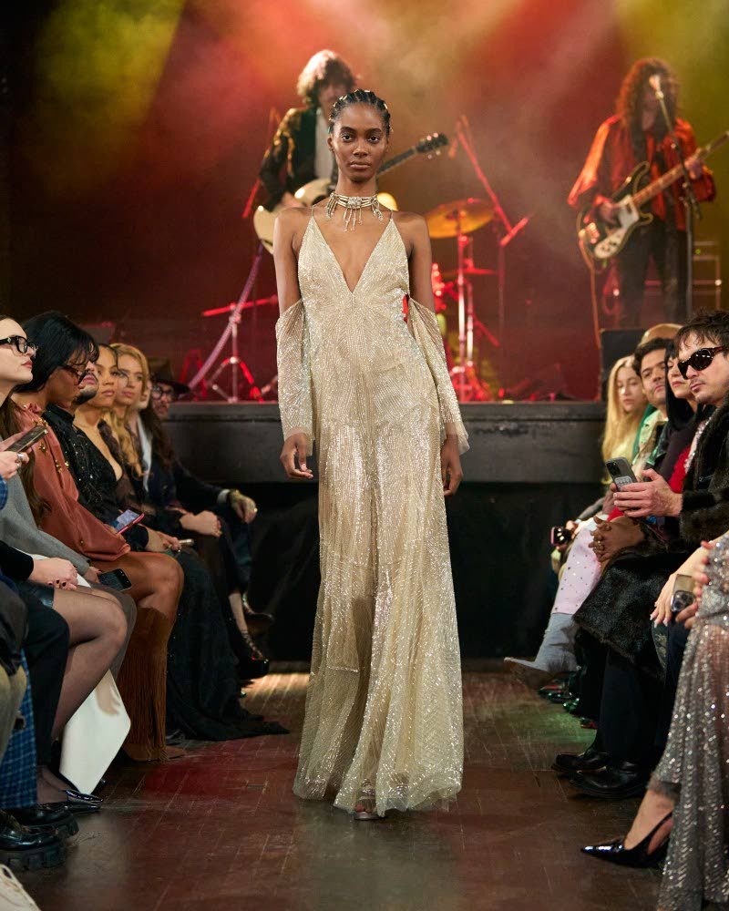 Tami Williams in Look 28 for the Cucculelli Shaheen Fall 2026 Ready-To-Wear collection from the brand’s founders, Anthony Cucculelli and Anna Shaheen. The SAINT also appeared in Look 16 for the show held last Wednesday at the Bowery Ballroom on the Lower