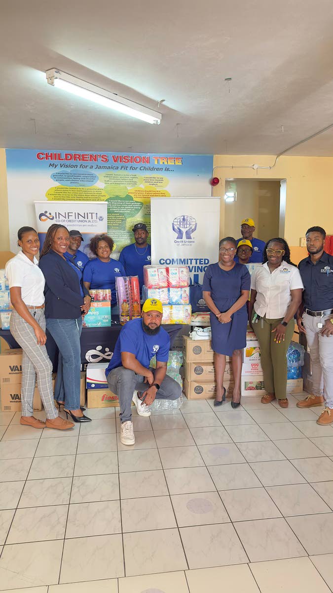 JCCUL, representing the credit unions of Jamaica, together with the team from Infiniti Co-operative Credit Union and NeXGen Change Makers, during a handover of donated goods to the Blossom Gardens Child Care Facility.