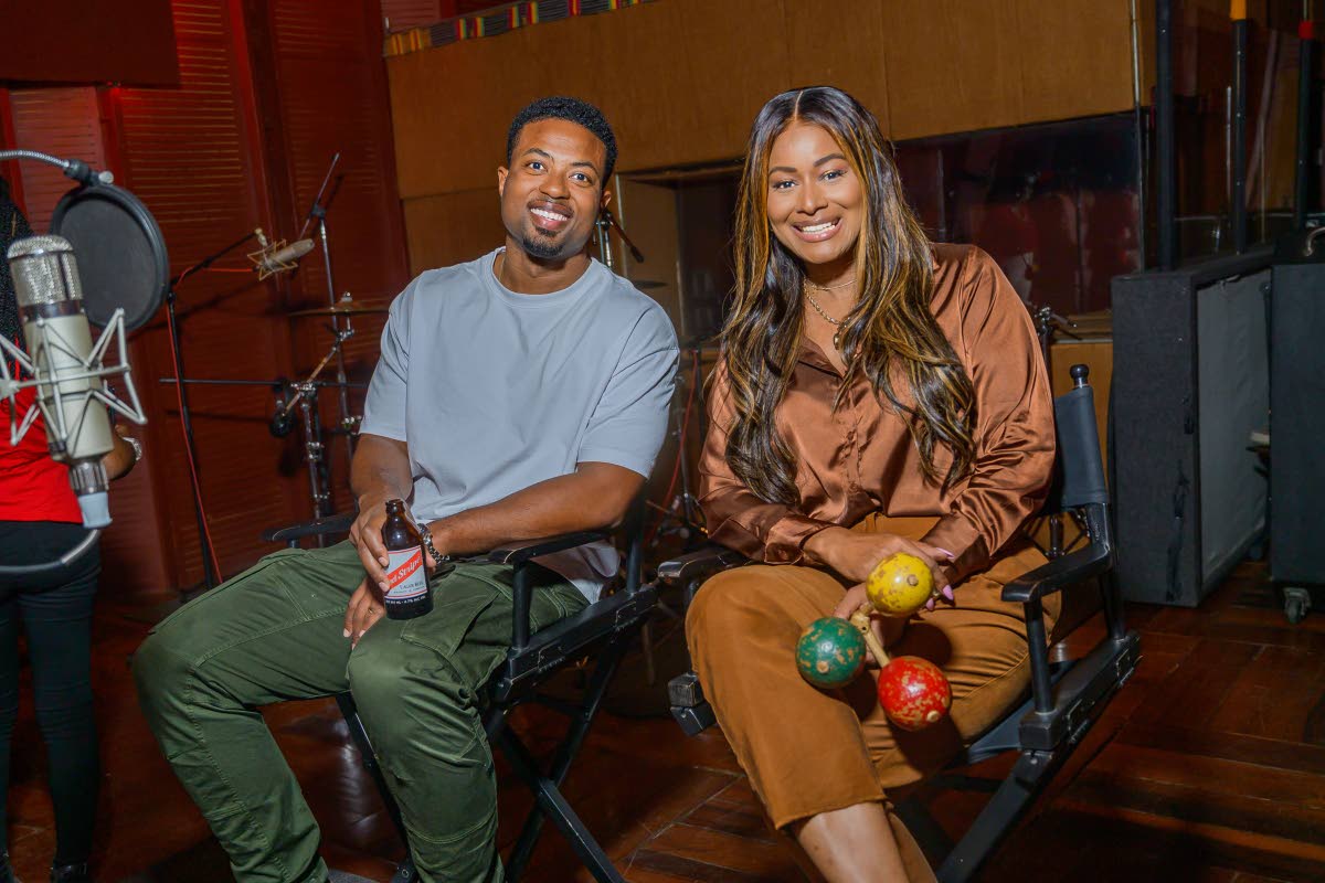 Managing Director at Gillings Global Group, Brad Gillings, and Tanya Lee Perkins, ambassador, Jamaica Football Federation, share a light moment during a tour of the upgraded studio space.