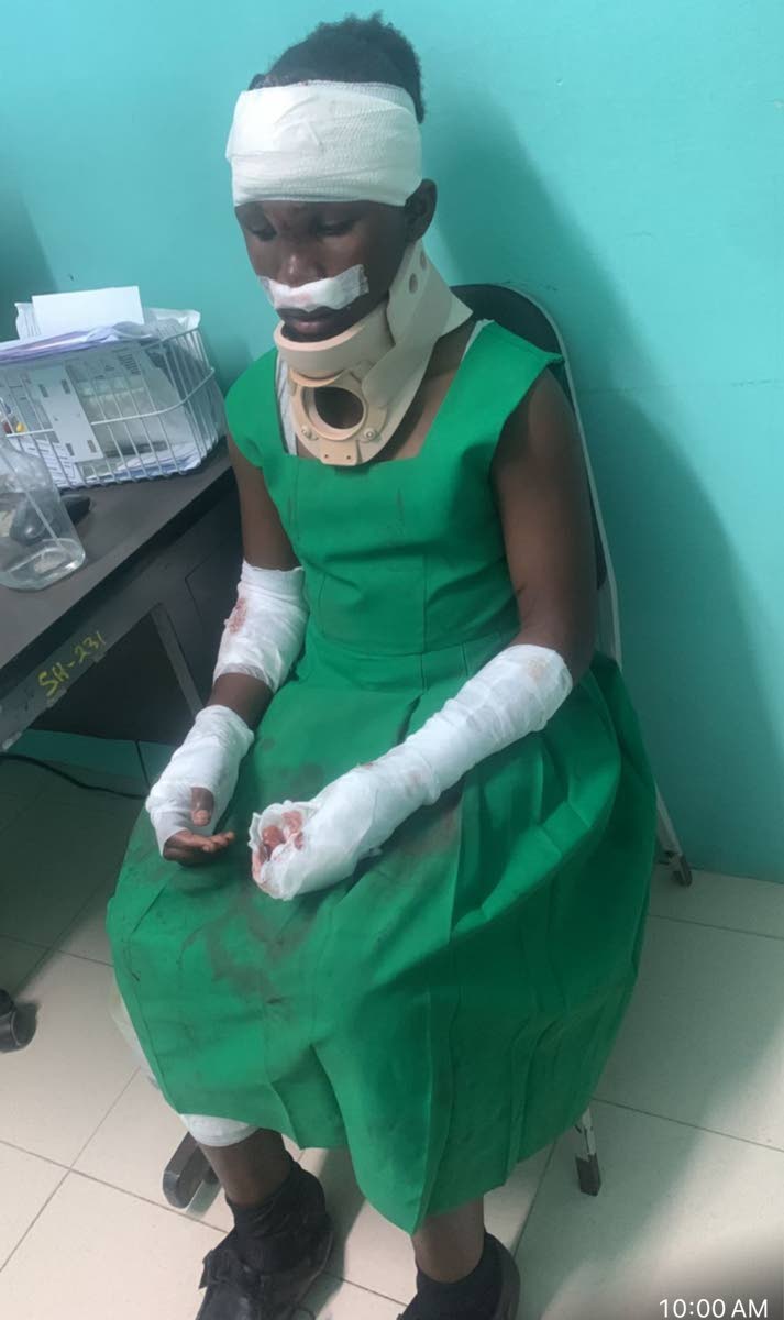 Shaville Moodie being treated after the accident.