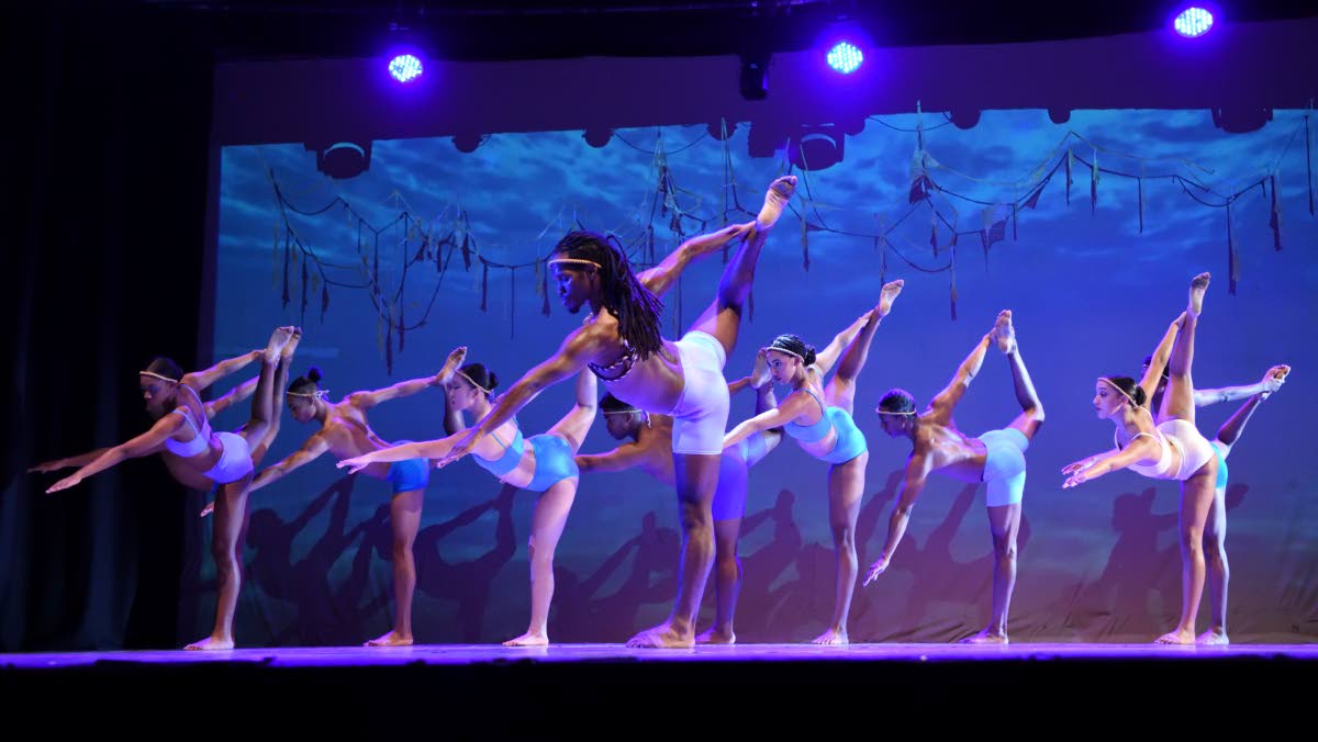 Andrew Bailey (centre) leading dancers in Tony Wilson’s ‘Streams’ on opening night at the Little Theatre in St Andrew. The show wraps at the Miramar Cultural Centre, Florida, this Saturday.