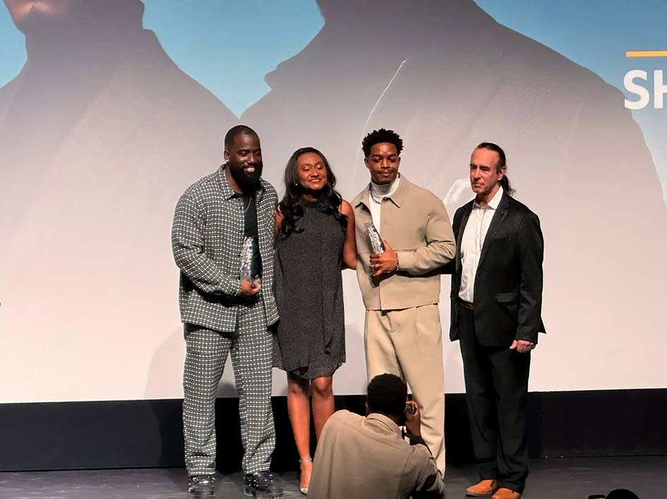 Shamier Anderson, Fabienne Colas, co-founder of the Toronto Black Film Festival, Stephan James, and Emile Castonguay, co-founder and programming director of the festival.