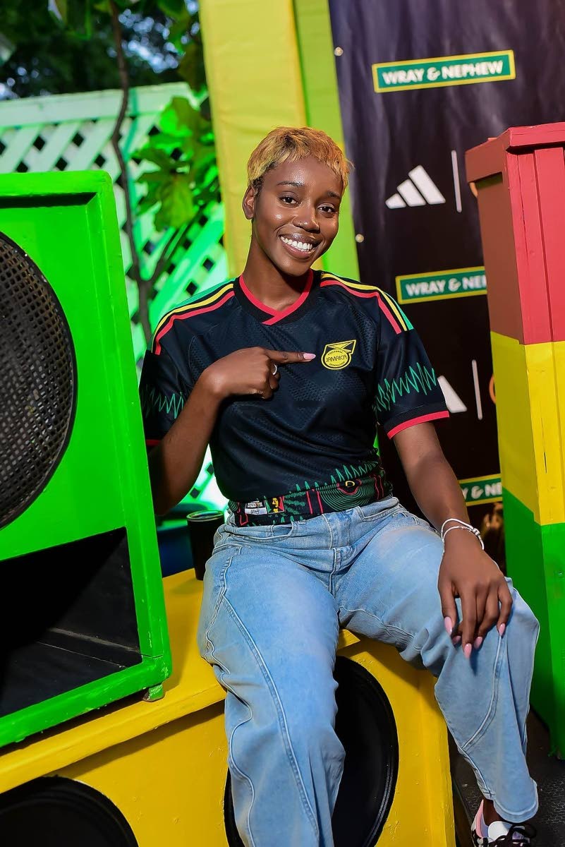 right: Avery Campbell, marketing manager, Jamaica Football Federation, represents her team and the island’s culture in her Jamaica 26 X Bob Marley Away Adidas jersey.