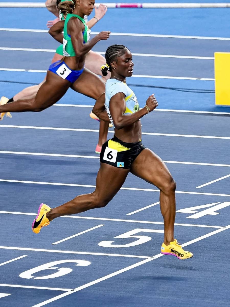 St Lucia’s Julien Alfred cruises into the final of the women’s 60 metres at the World Athletics Indoor Championships inside the Kujawsko-Pomorska Arena in Torun, Poland yesterday.
