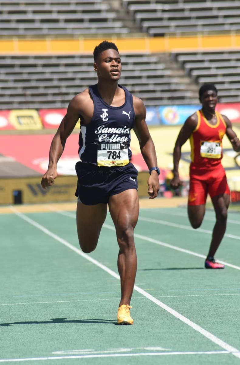 Jamaica College’s (JC) Makaelan Woods wins the Boys’ Class Two 400m semi-final at Champs 2026.