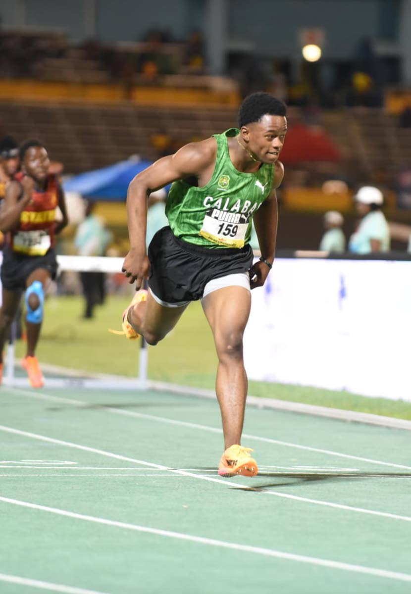 Divondrae Matthews of Calabar High School won semi-final 2 of the boys’ Class Two 110m hurdles in 13.34 seconds at the ISSA GraceKennedy Boys and Girls Athletics Championships at the National Stadium on March 27, 2026. (Ian Allen photo)