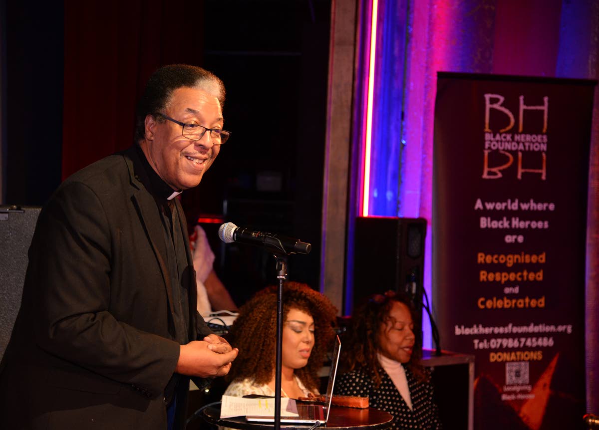 Rev Michael King, trustee of the Black Heroes Foundation, addresses the audience during the BHF Windrush Day concert in 2024