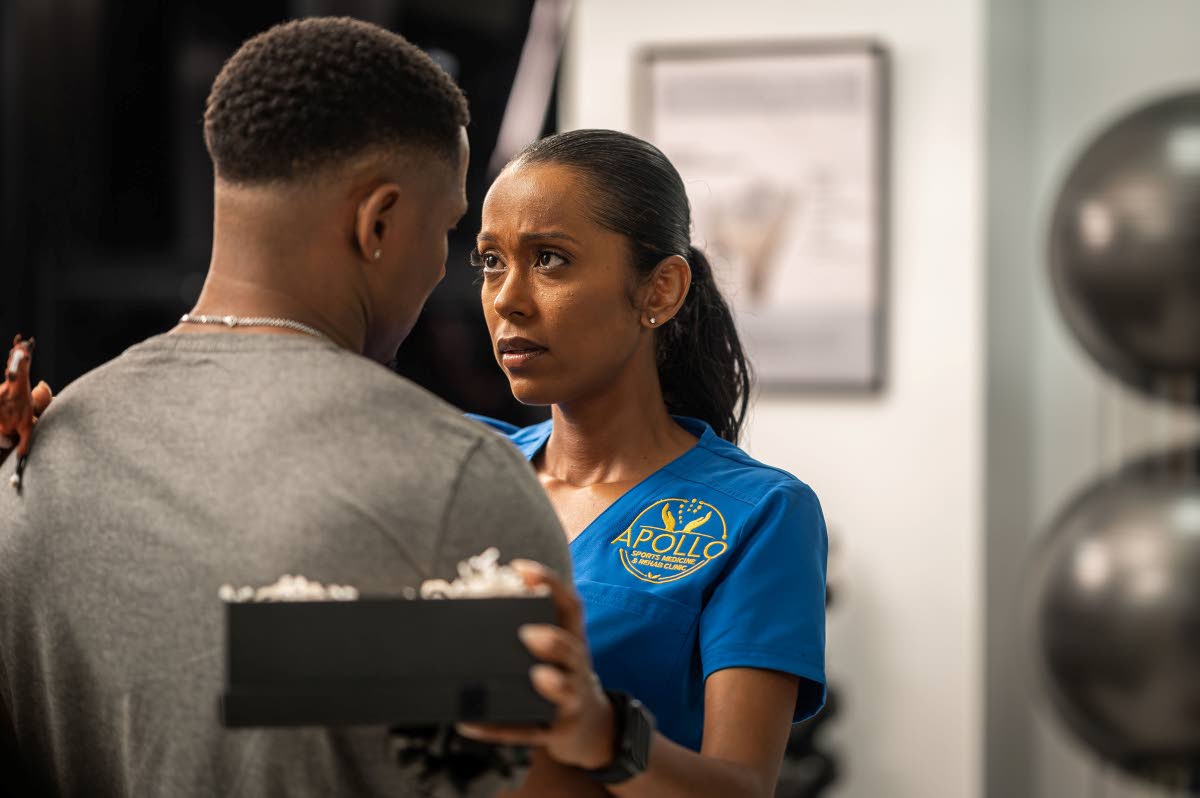 Judi Johnson (right), who plays the role of Camille Hart  and Mike Merrill, who plays the role of Ryan Hunter, in the feature film ‘Love Offside’. 