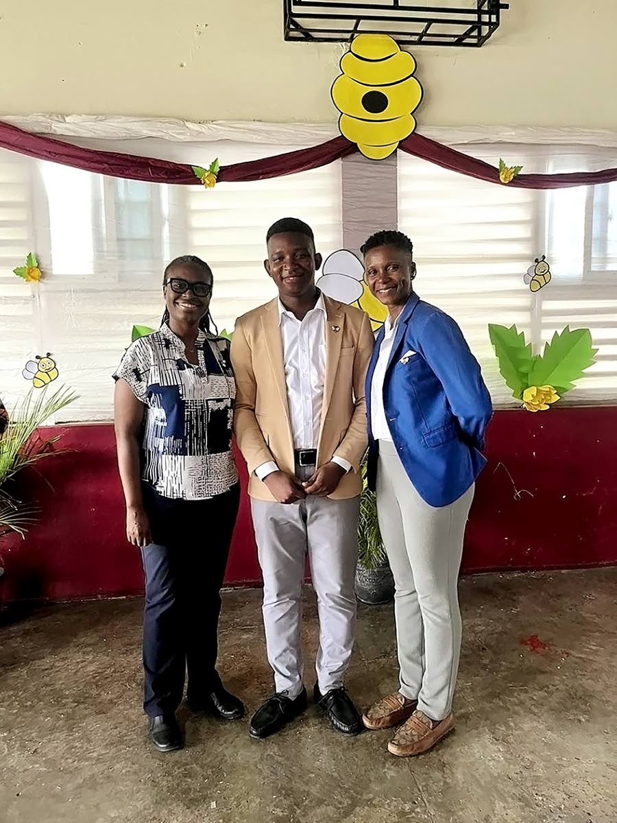 From left: Racquel Whyte,  English Language and Literature teacher; Jamar Grant, head of the Literature Department, and Tanisha Bent, spell mistress. 
