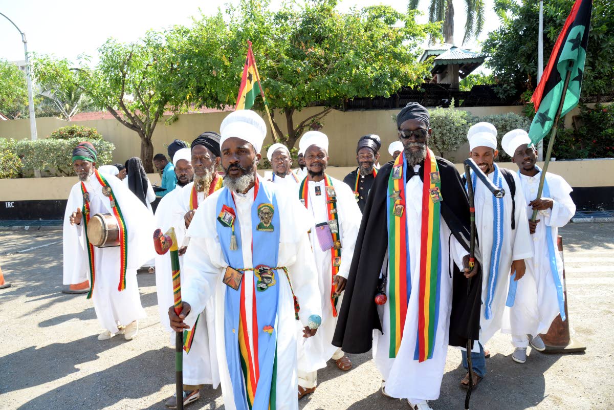 Members of a Rastafarian group gather.
