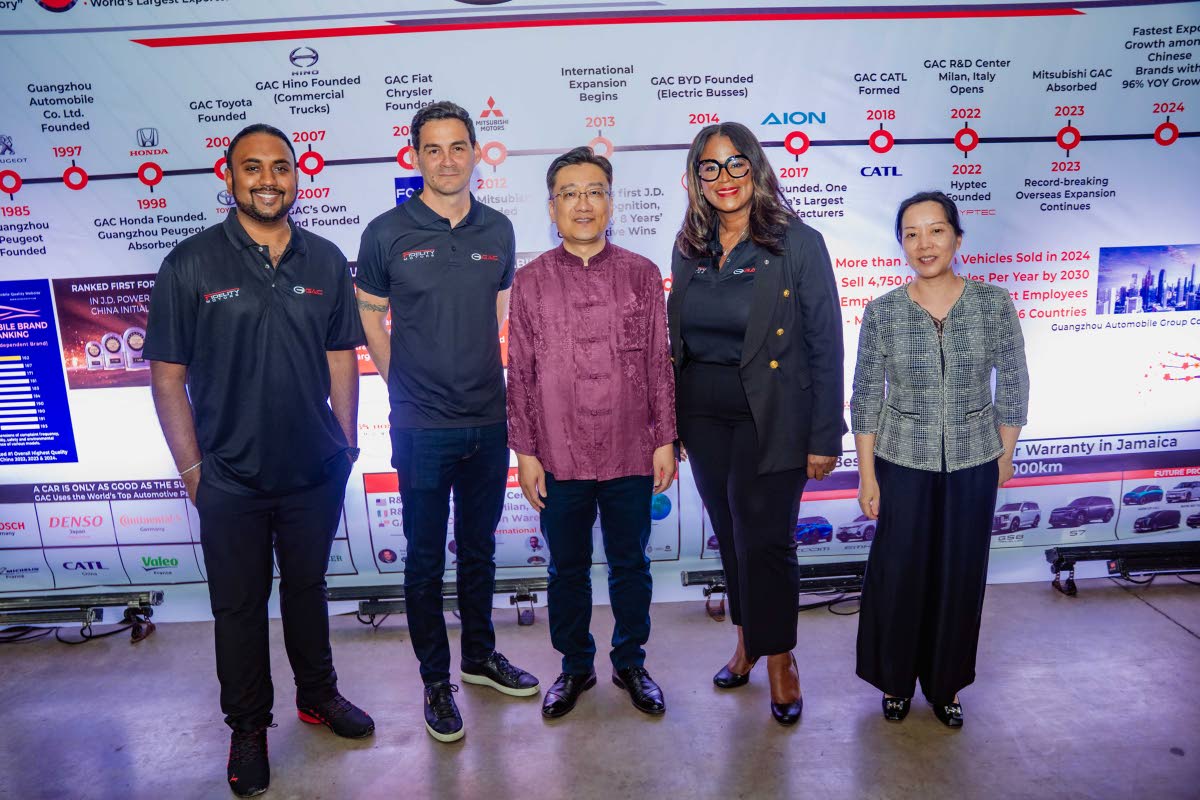 Powering partnership and progress. At the official GAC vehicle launch, representatives from the GAC team and the Chinese delegation to Jamaica unite, symbolising a strengthened bond between Jamaica and China through innovation and mobility. Pictured are (L